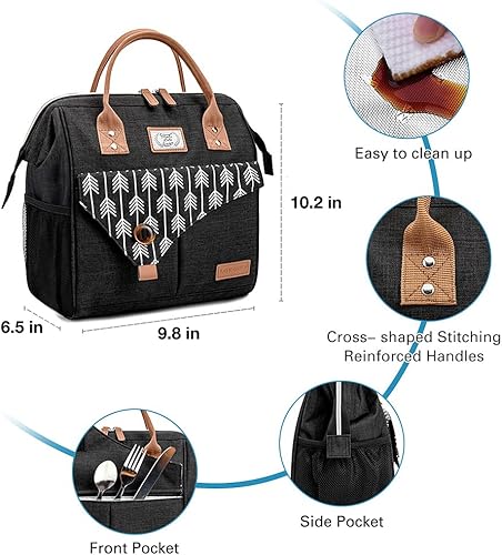 Miniatura 5 de Lekesky - Bolsa de almuerzo para mujer con aislamiento a prueba de fugas amplia y abierta lonchera reutilizable bolsa enfriadora para el almuerzo
