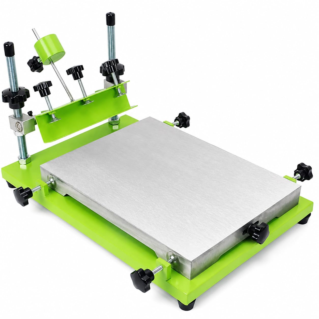 Ręczna prasa do sitodruku z płaskim blatem roboczym (405 x 310 mm) | zawiera raklę do drukowania na tekstyliach, drewnie, tworzywie sztucznym, papierze i powierzchniach metalowych