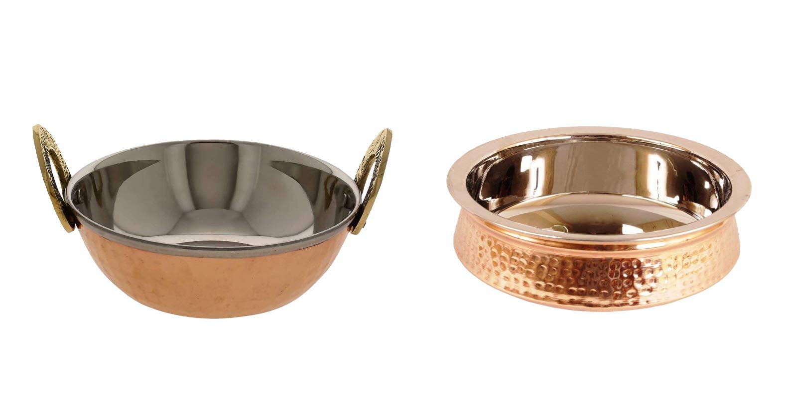 Copper-Master Steel Copper Set of Dish Serving Handi 300ml with 1 Kadhai (karai)