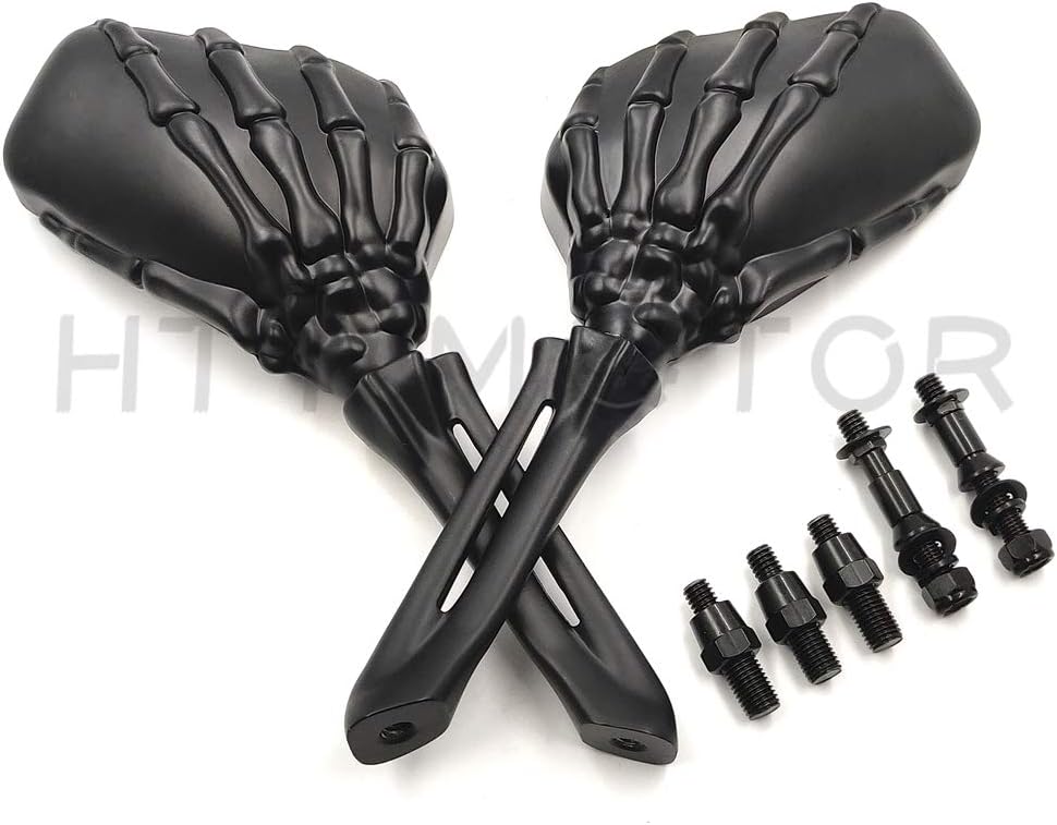 HTTMT MT333- Black Skull Mirror Compatible with Harley Heritage Sportster Dyna Glide Softail Kawasaki Ninja