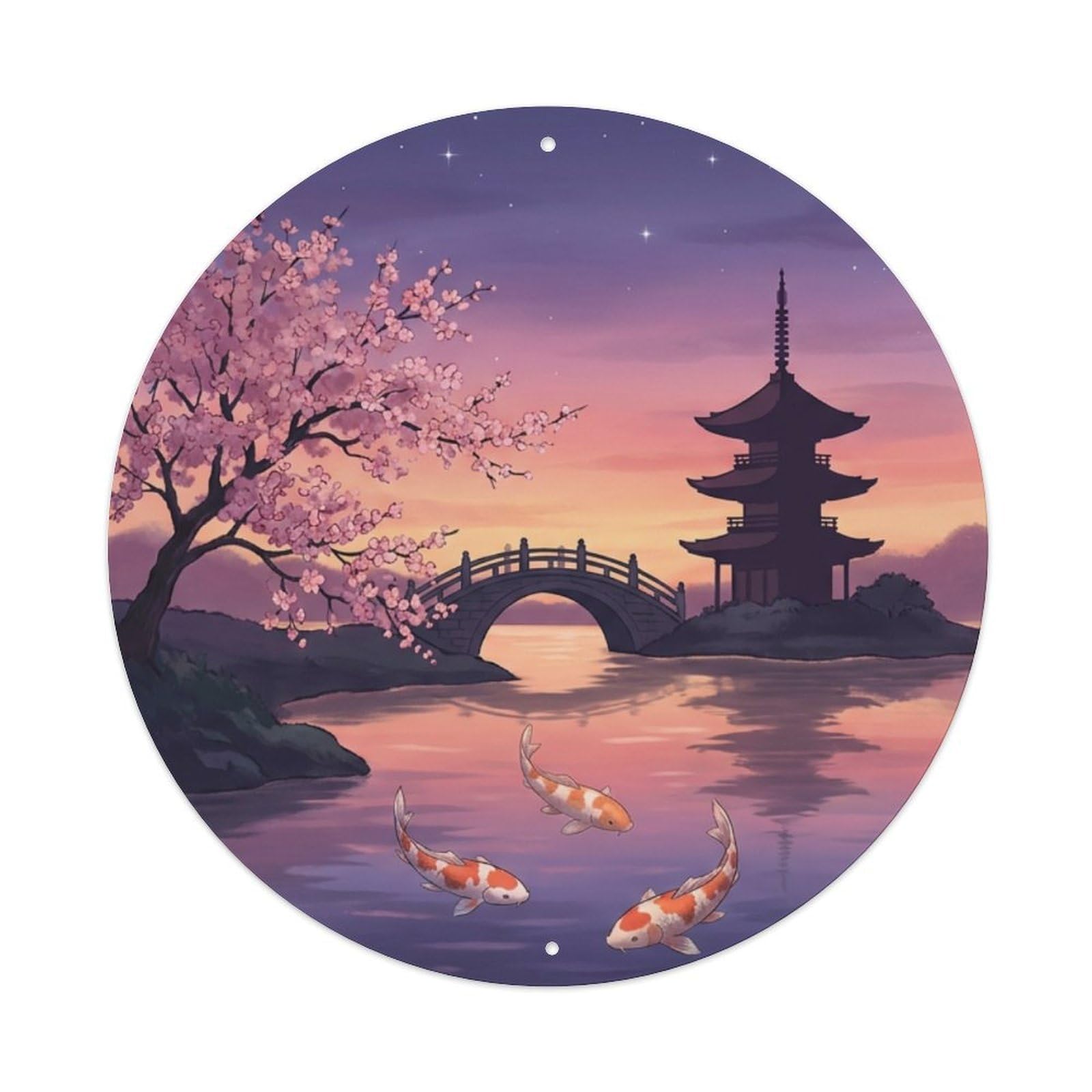 Galvaxio Style Japanese Koi Fish Twilight Purple Pink Calm Metal Tin Sign