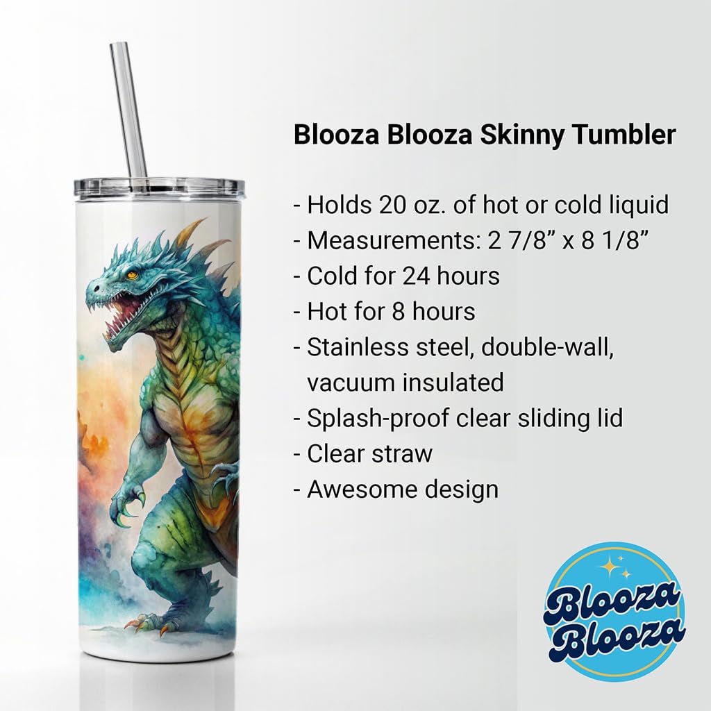 Giant Kaiju Monster Watercolor Skinny Tumbler 20oz with Straw Insulated Water Bottle Gift