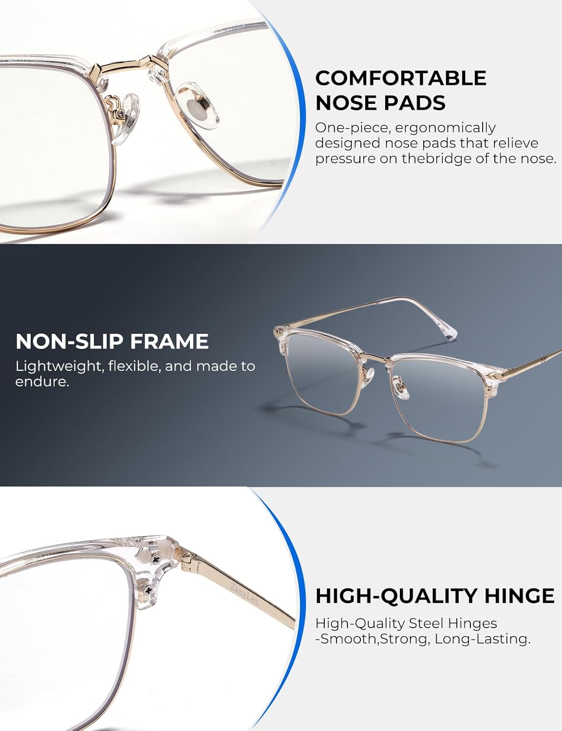 ZanyLen Blue Blocker Glasses for Men Metal Browline Computer Gaming Glasses Filter Blue Ray