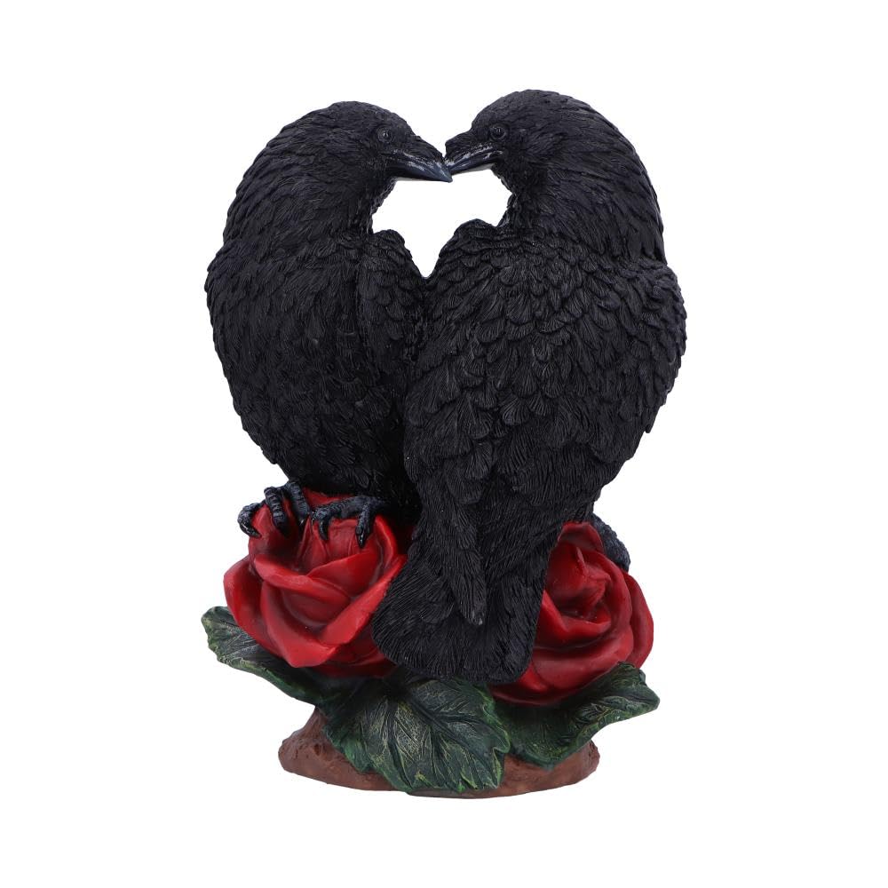 Nemesis Now Raven Romance Nemsis Now Statue - 20Cm Hand-Painted Figurine With Intricate Details - Gothic Home Decor Crow Sculpture - Red Rose Base For Collectors