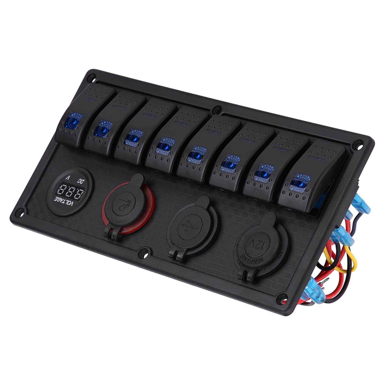 12V 24V 8 Gang Interruttore a bilanciere Barca per auto Impermeabile LED Interruttore a bilanciere Pannello di controllo Doppio voltmetro USB Accendisigari,Interni automobilistici