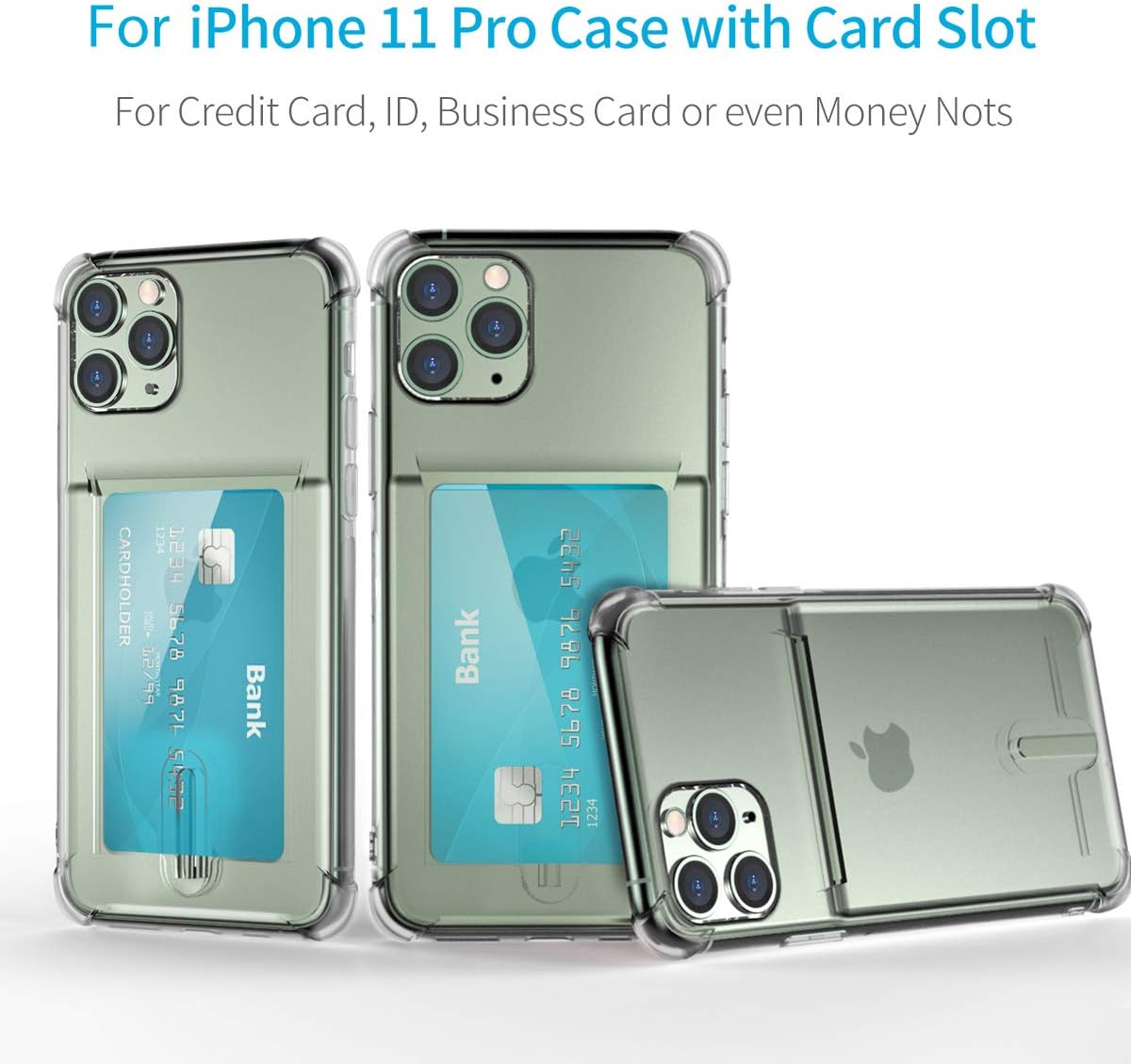 OBVIS Phone Case for iPhone 11 Pro Max Crystal Clear Gel Shockproof Case Cover with ID Card Slot Holder Ultra Slim Thin Fit