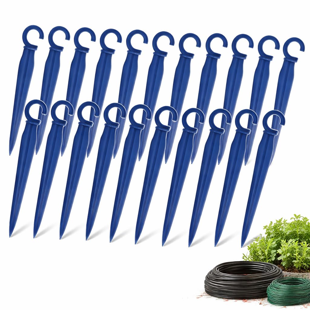 Drip Irrigation Tube Holding Stakes, 16mm Pipe Holder for Garden Hose, Blue, Pack of 24-picture-34