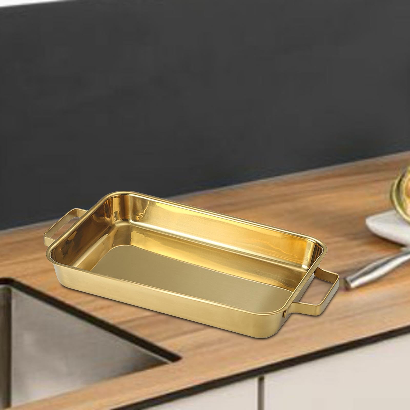 Fuente para Hornear Pescado de Acero Inoxidable con Asas Prácticas, Oro 38cm, Individual