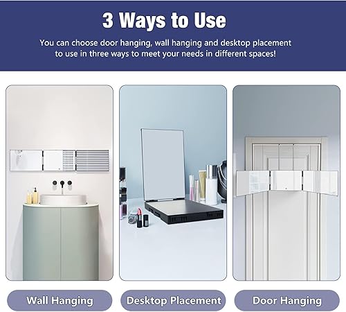 Miniatura 5 de Dripex Espejo de 3 vías para corte de cabello automático, espejo recargable de 360 con luces LED, espejo de corte de pelo triple con ganchos