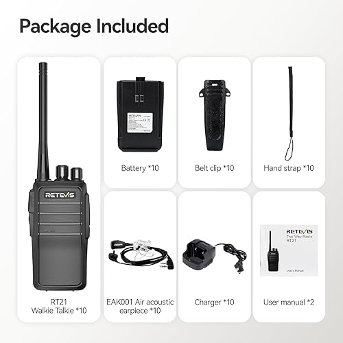 Miniatura 10 de Retevis Walkie Talkies RT21 para adultos, radios de 2 vías Walkie Talkies de largo alcance, radios portátiles FRS bidireccionales con auriculares,