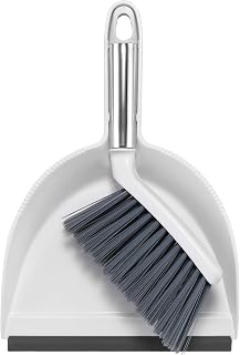 NACENA Mini Broom and Dustpan Set - Compact Leak-Proof Desktop Cleaner for Crumbs, Pet Hair & Dust | Office, Sofa, Camping Essential, White & Gray