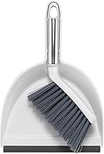 NACENA Mini Broom and Dustpan Set, Small Dust Pan and Brush Set with Handle Dustpan Teeth for Cleaning Hair Suitable for Office Desks Drawers Sofas Pet Care Outdoor Camping, White & Gray