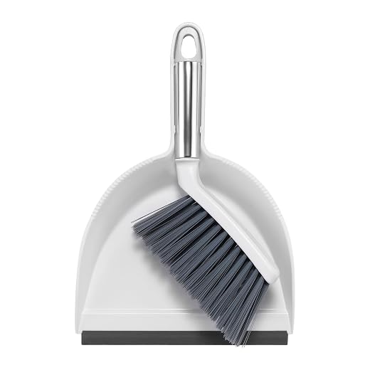 NACENA Mini Broom and Dustpan Set, Small Dust Pan and Brush Set, White&Gray