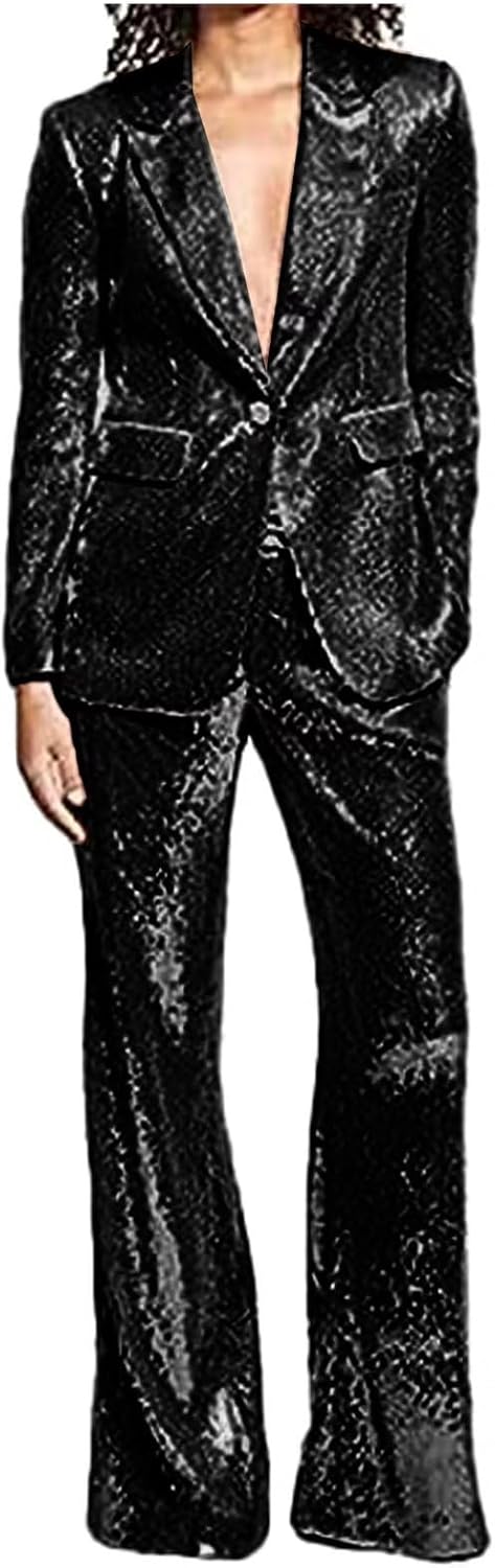 Sequin Pants Suit Womens Suits Sets 2 Piece Sequin Blazer Pants Set Formal Suits for Women Tuxedo Suit Set