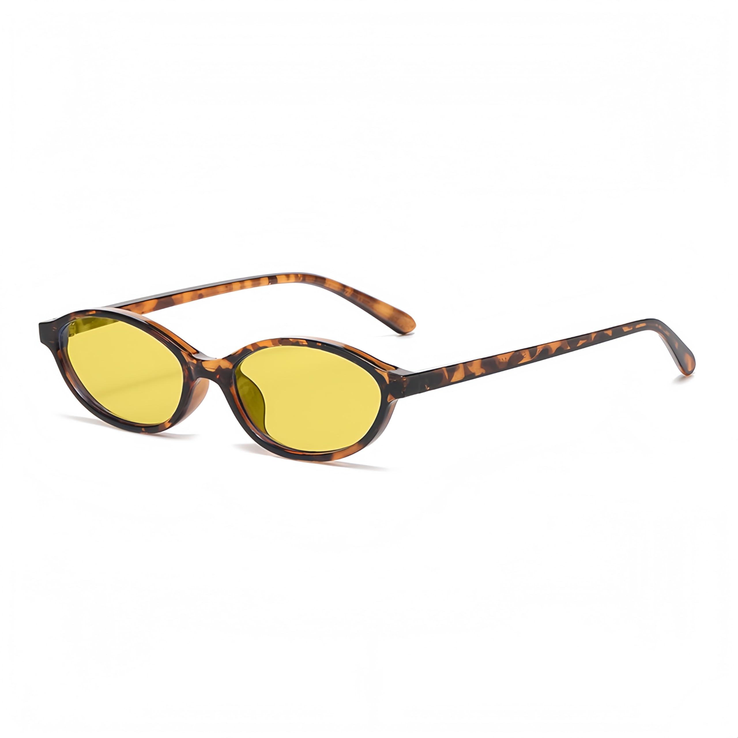 QVKUUT Ovale Retro Sonnenbrille, Klassische Sonnenbrille für Damen Herren，UV400 Schutz (Leopard/gelb)