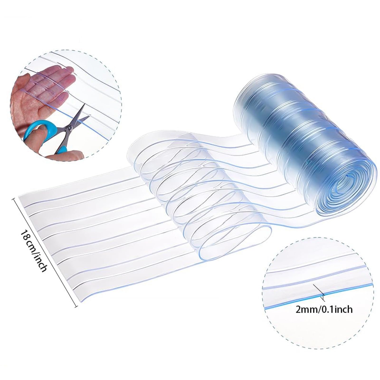 Kit complet de rideau à lamelles en PVC transparent， Rideau industriel à lamelles en PVC transparent， avec Accessoires,Imperméable,Anti-poussière，Coupe-Vent(105x240cm/41.34x94.49in)