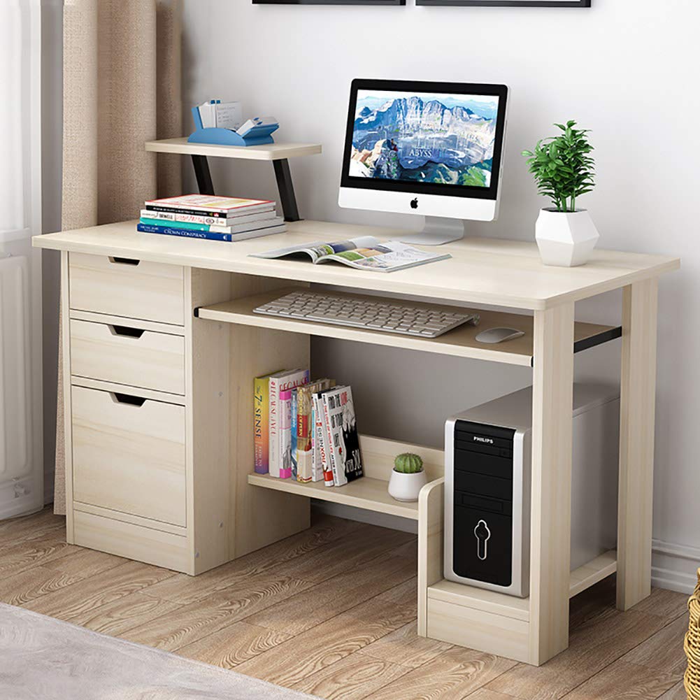 Amazon | 棚付きコンピューターデスク、引き出し付きモダンな安定した