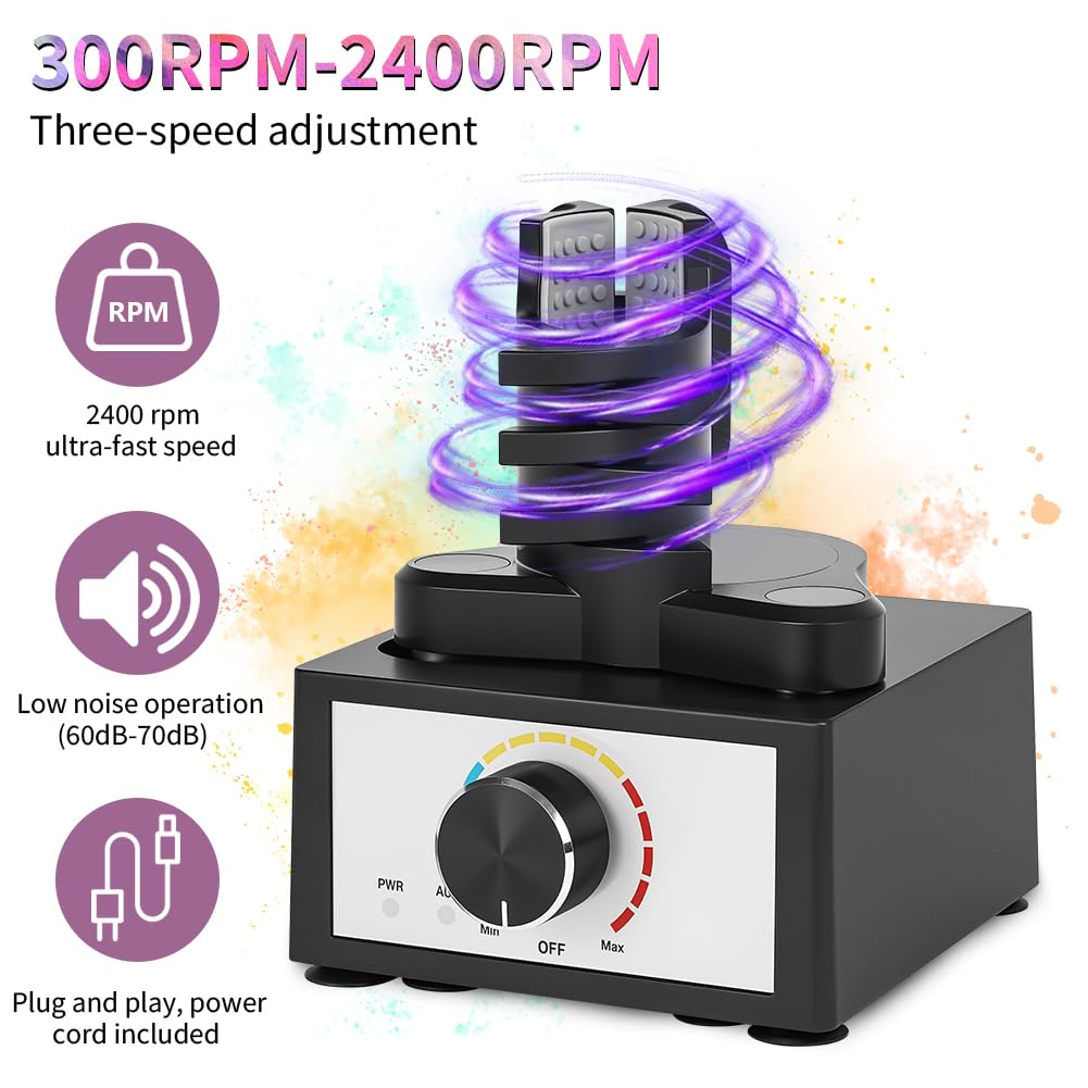 HOTUT Mini Mezclador Vórtice Manos Libres,Ajuste De 3 Velocidades,Agitador De Pintura Modelo DIY con 12 bolas mezcladoras y 8 botellas,10-100 ml,300~2400 RPM,para Esmalte De Uñas,Pinturas Acrílicas