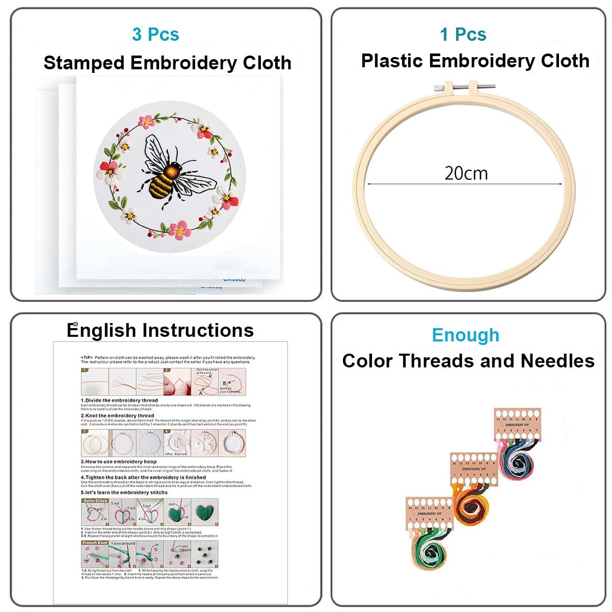 Beginner Embroidery Kit - Bees & Honey Design -2 Beginner Embroidery Kit - Bees & Honey Design -2