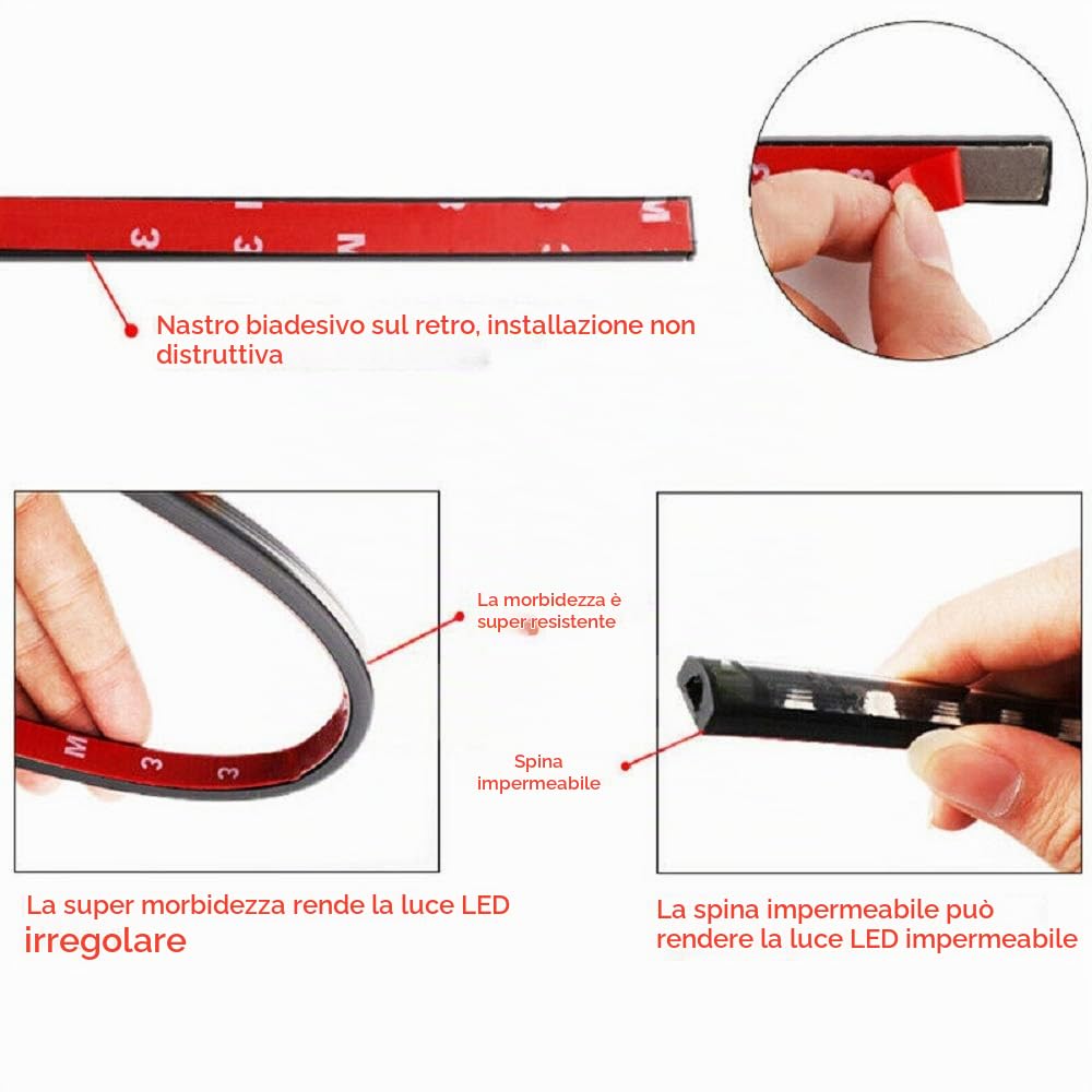 Sunwan - Set di 4 strisce luminose per auto, kit di illuminazione d’atmosfera per esterni (2 x 90 cm + 2 x 120 cm), controllo tramite app