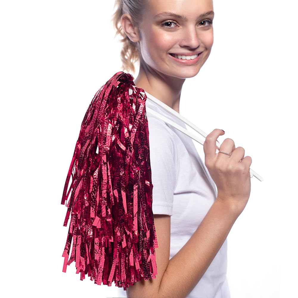 Anderson's Metallic Maroon Foil Textured School Spirit Shakers, Cheerleader Pom Poms, Football, Basketball, Homecoming, Squad, Team, Party, Dance, Club, Performance, Fan Celebration Pack of 10