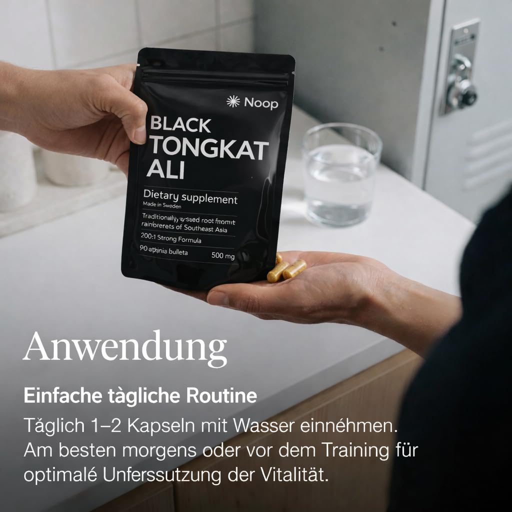 NOOP Schwarzer Tonkat 500 mg Kapseln – Premium Pflanzenextrakt aus Schweden, 200:1 Wurzelextrakt, 90 vegane Kapseln