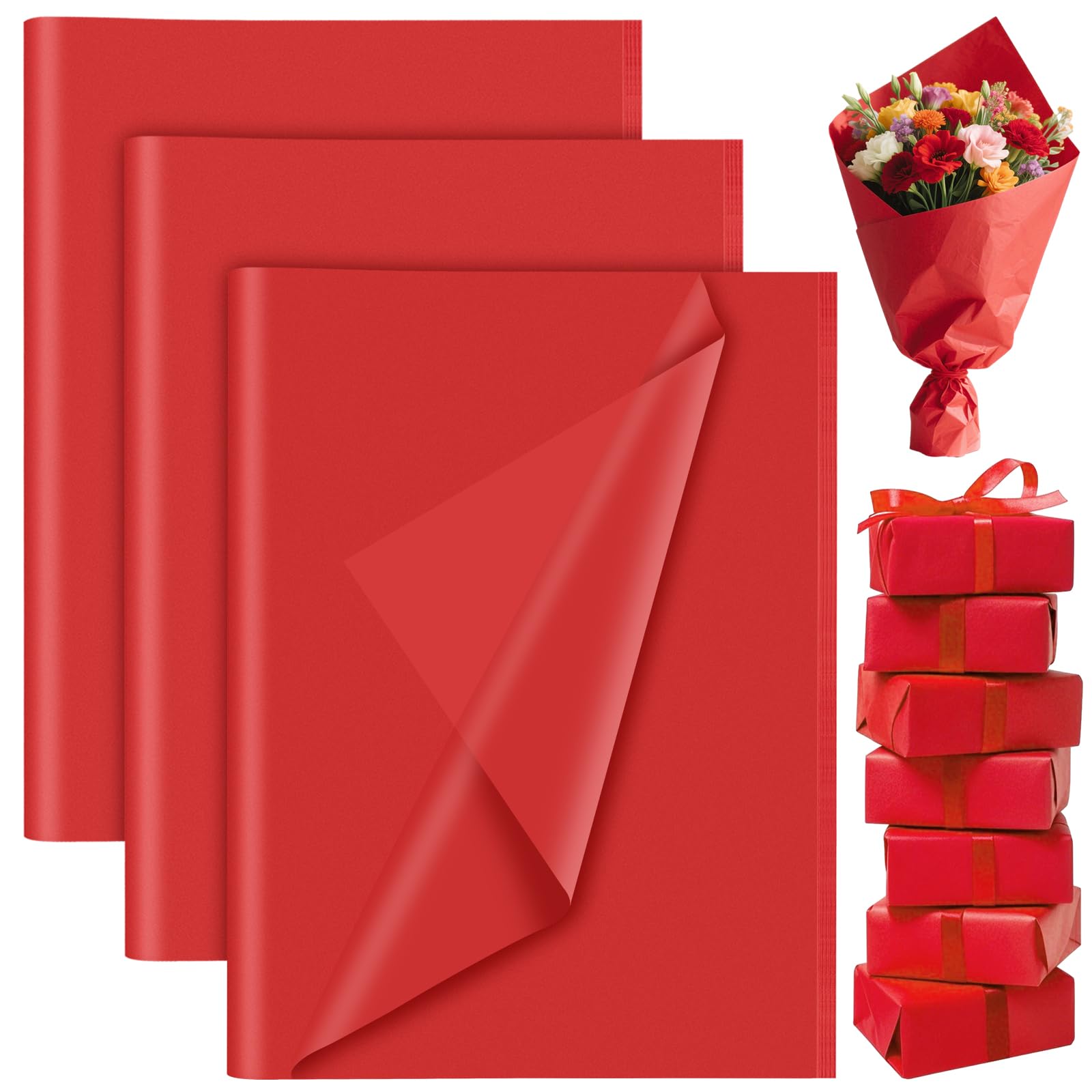 60 Sheets Red Tissue Paper Bulk, PLULON Gift Wrapping Tissue Paper for Packaging 14 x 20 Inch Art Crafts for Gift Bags Decorative Floral Wedding Birthday Party Decor