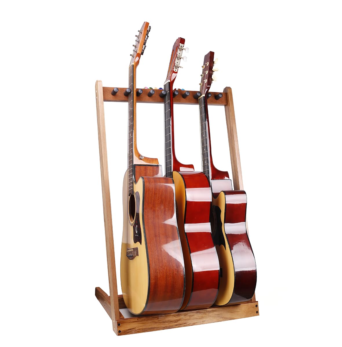 KingPoint Supporto per chitarre multiple in legno, supporto per chitarra multi-testa, organizer per chitarra, con fessura per plettri per chitarra, adatto per chitarre di tutte le forme