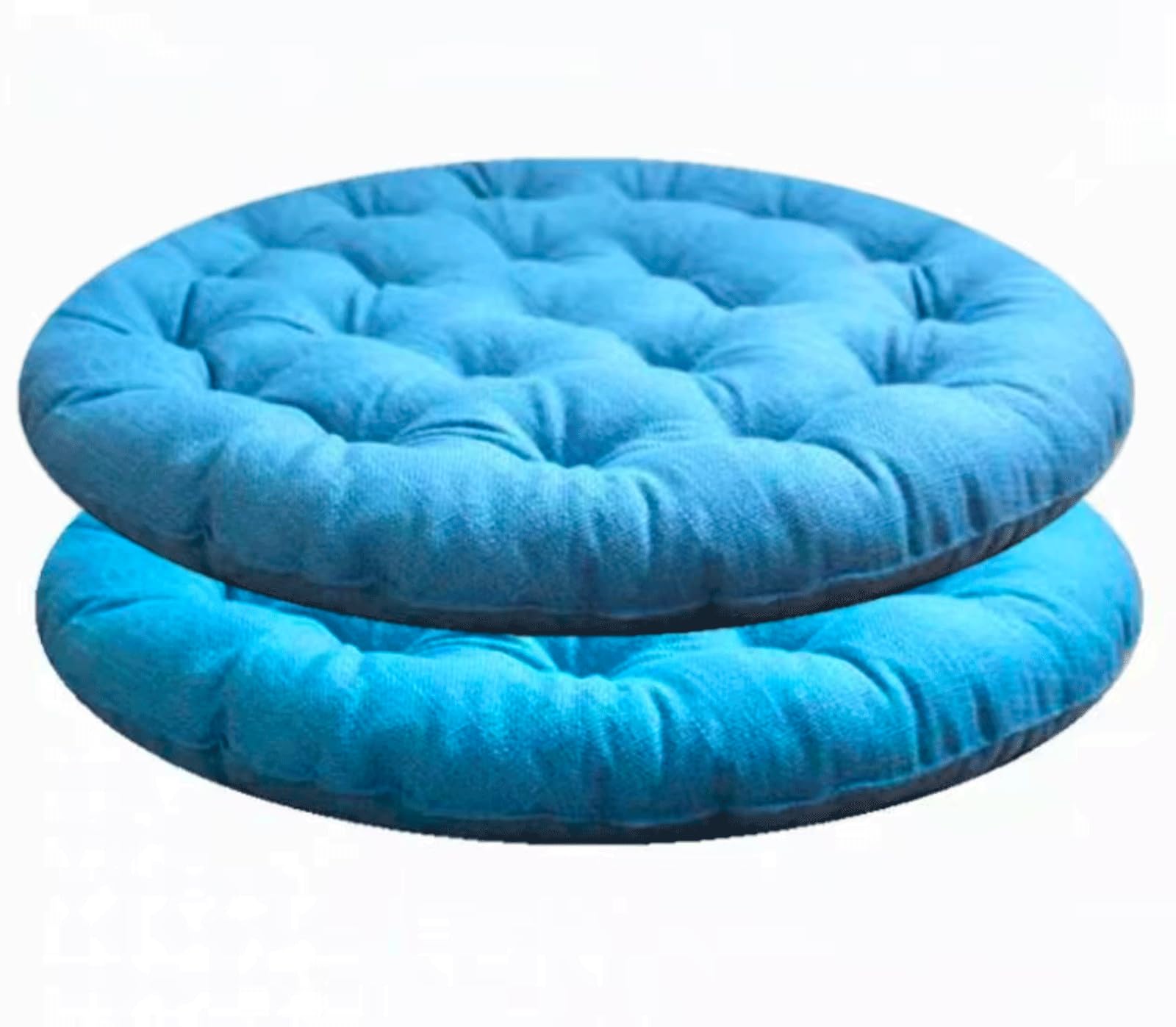 Futon rond japonais bleu pour coin lecture et salon avec grand oreiller de sol tatami