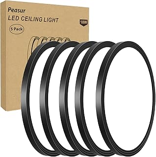Peasur 5Pack 9Inch Flush Mount Ceiling Light,18W 5000K Bright LED Light Fixture, Ultra-Slim Round Flat Low Profile Ceiling Lamp for Kitchen Basement Hallway Bathroom - Black