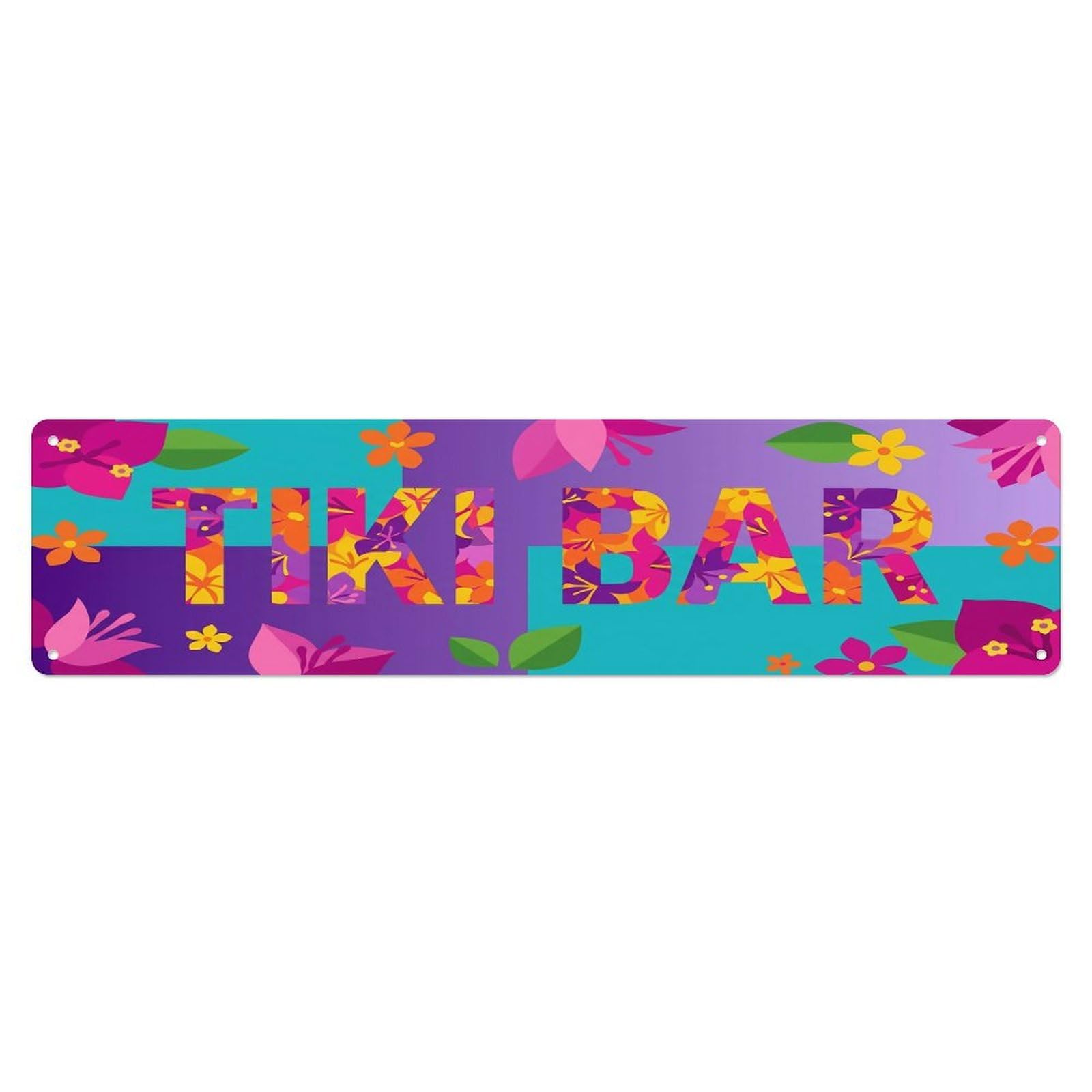 Tiki Bar Outdoor Garden Decor Tropical Bougainvillea Metal Tin Sign