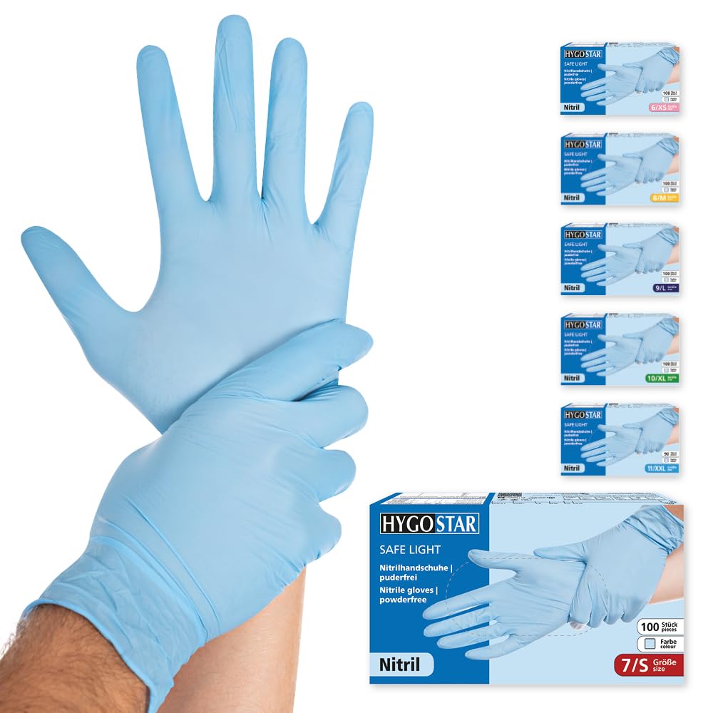 Franz Mensch 2706 Guanti In Nitrile Safe Light Hygo Norm, Blu, Taglia S, 100 Pezzi Senza Polvere