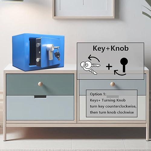 Miniatura 5 de Yuanshikj Caja fuerte de acero  Llave cerrada, 0.2 pies cúbicos pequeña caja fuerte para el hogar para dinero en efectivo y joyas (azul)