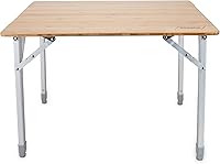 Vista 9 de Camco Mesa de camping plegable de bambú con patas de aluminio, parte superior de bambú natural mide 25 ½ x 19 ¾ pulgadas y soporta hasta 85 libras