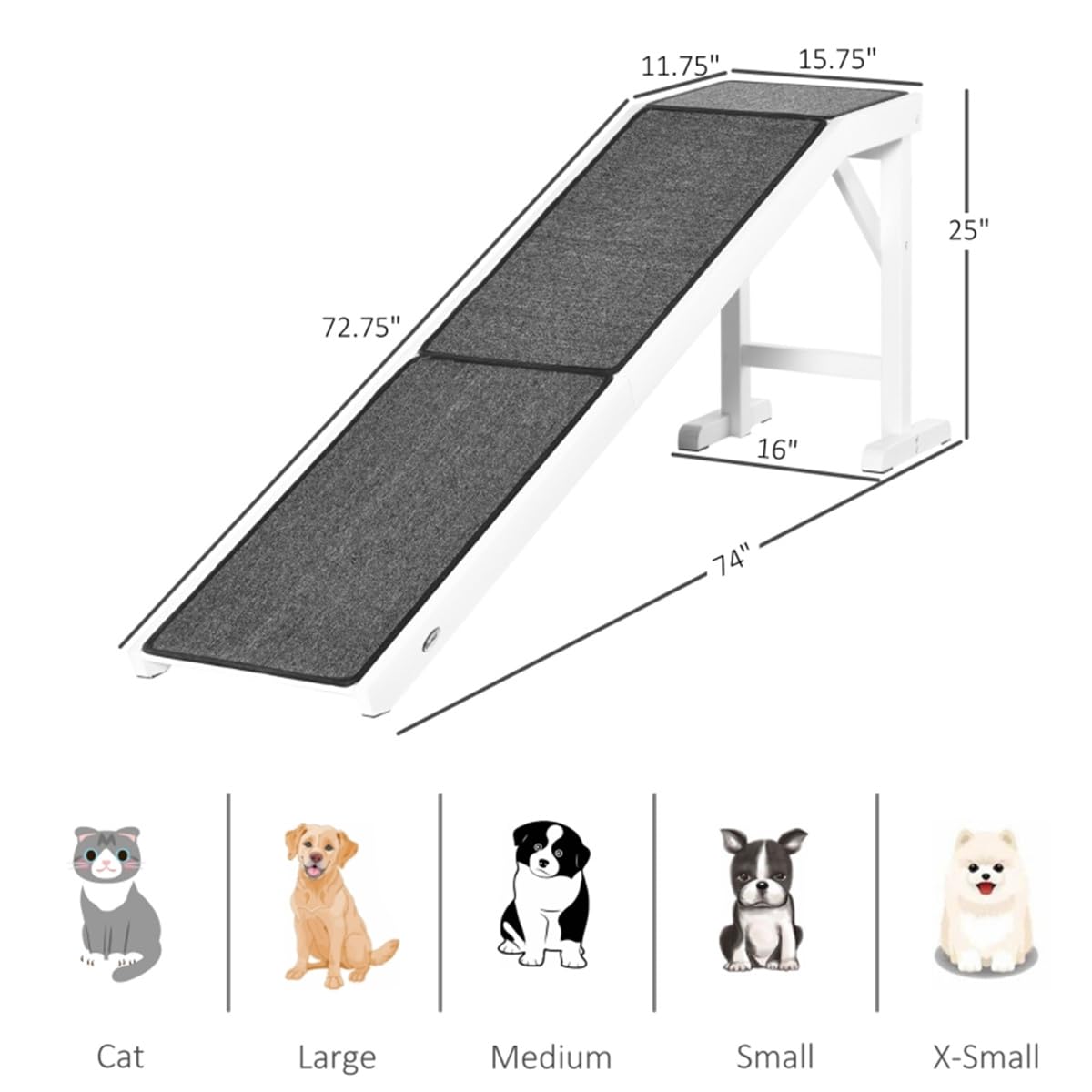 BEAUNICORN Dog Ramp for Stairs, Pine Wood Pet Ramp, Non-Slip Dog Stairs for High Beds, Steps for Bed & Car, Safe Climbing Cat Stairs (White, 25