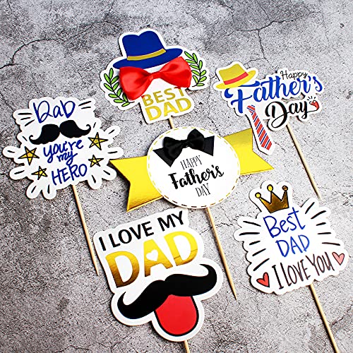 12 Pcs Father's Day Cake Topper Happy Father's Day Best Dad Ever Cupcake Topper Birthday Party Cake Decorations Toppers Picks For Father's Birthday Party Supply #TOP2