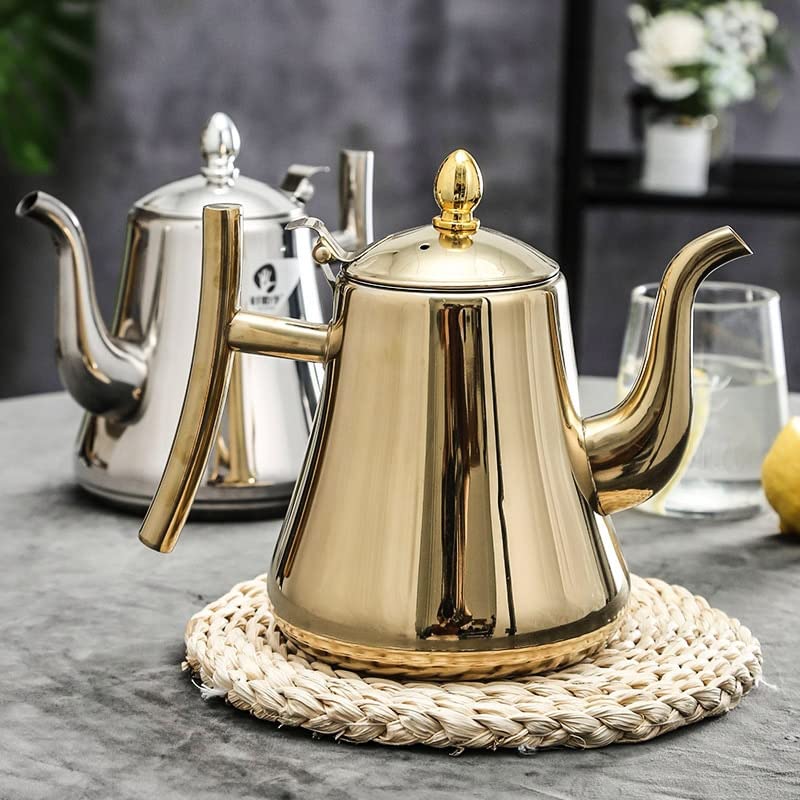 Tetera de café, Jarras de jarra de café, Jarra de vacío, Infusor de tetera, Tetera de acero inoxidable de gran capacidad de 1,5 l con filtro Diseño único Hervidor de cocina for el hogar, Oro/Plata (Co