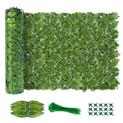 AGJIDSO Clôture Artificielle de Feuilles de Lierre artificielles, Écran de clôture antivol de Jardin extérieu,Mur Vegetal clôtures décoratives Faux Fond d'écran d'herbe (Feuille de pastèque)
