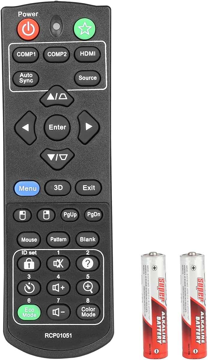 RCP01051 Remote Control Compatible with ViewSonic Projector PJD5255 PJD5253 PJD5555W PJD5155 PJD5250 PJD5151 PJD5153 Replacement Controller with Batteries