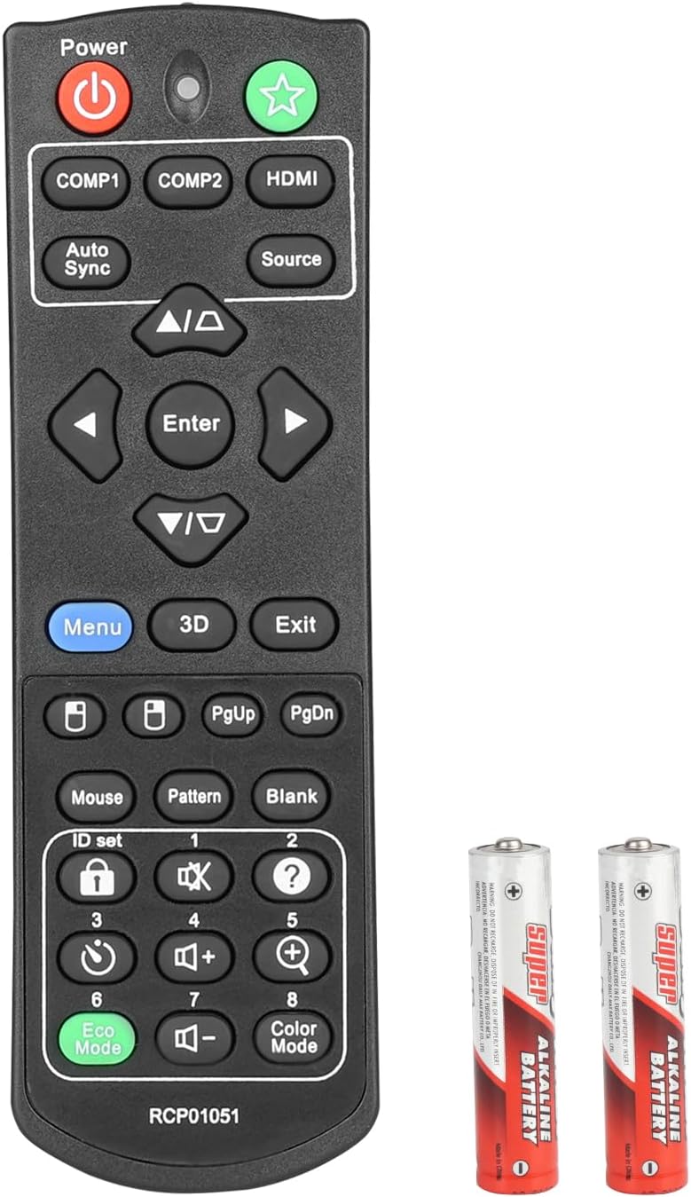 RCP01051 Remote Control Compatible with ViewSonic Projector PJD5255 PJD5253 PJD5555W PJD5155 PJD5250 PJD5151 PJD5153 Replacement Controller with Batteries