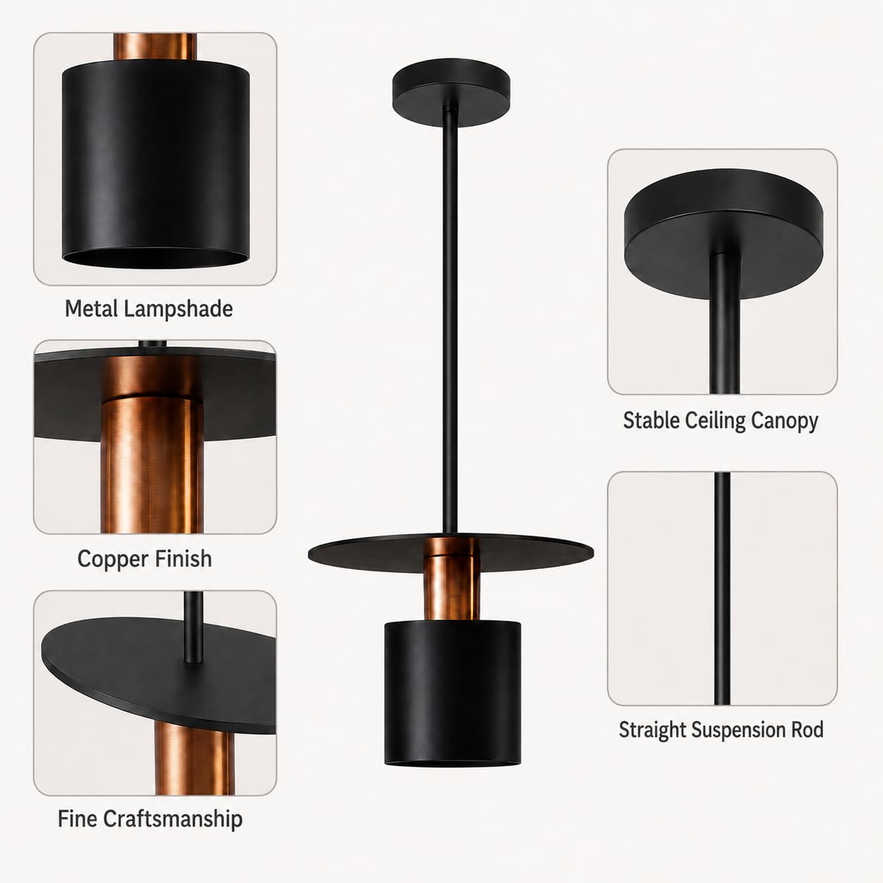 Lámpara colgante de metal con varilla recta para comedor
