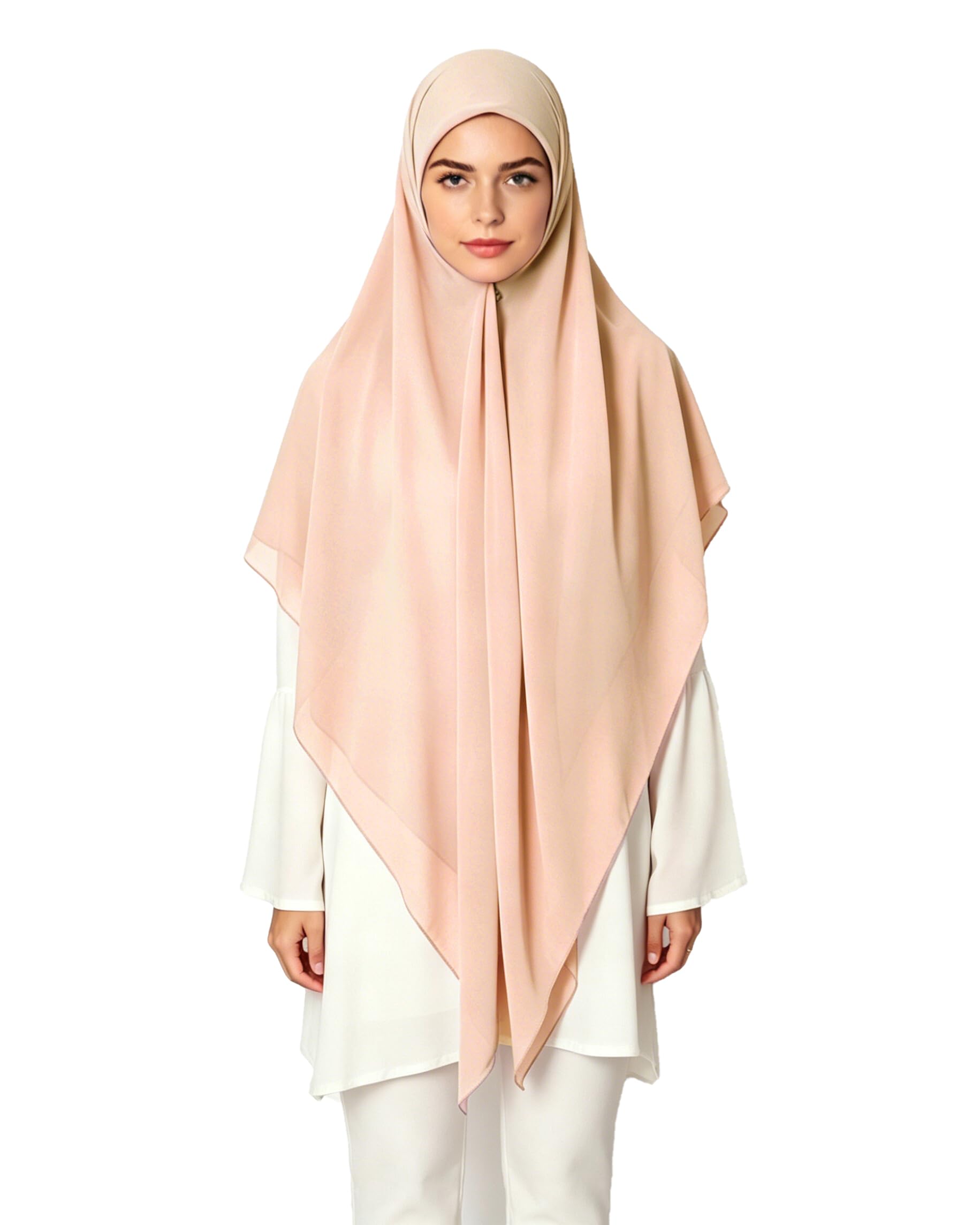 Lina & Lily Women's Peach Premium Chiffon Hijab Head Scarf Shawl Wrap For Muslim Square 145 X 145Cm (Peach)