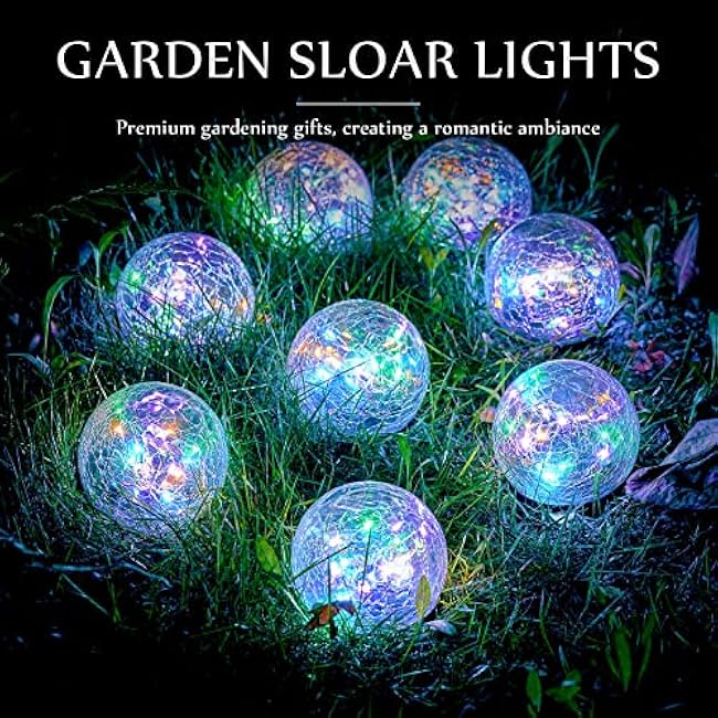 Honoson Decorative Solar Globe Lights Outdoor Waterproof LED Cracked Glass Ball Lights for Pathway, Walkway, Garden, Yard, Lawn Decoration(4 Pcs,3.9 Inch)