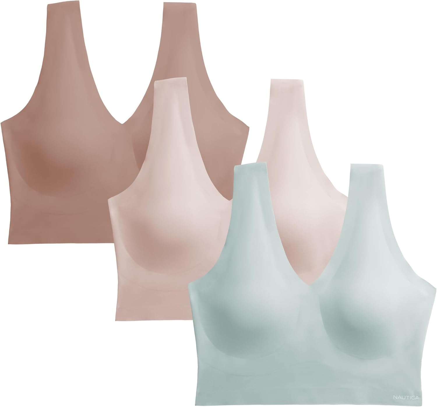 Nautica Women's 3-Pack Wireless Bra Laser Lounge No-Show Everyday Comfort Bralettes