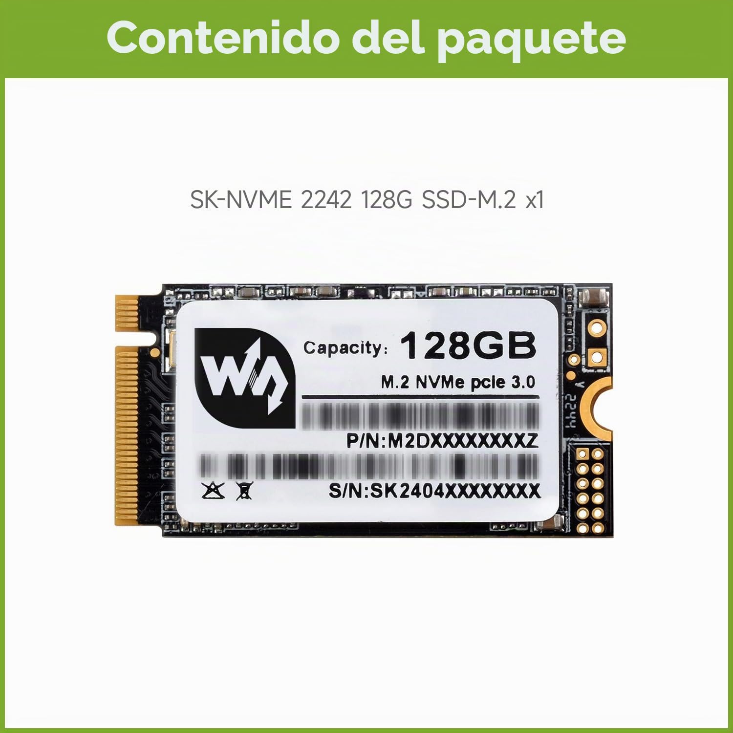 Waveshare SK M2 NVME 2242 128GB Solid State Drive, 3D TLC Flash Memory, High-Speed Reading/Writing Compatible with Windows/Raspberry Pi OS/Centos/Ubuntu/Linux,for Laptop/Desktop/All-in-One Machine...