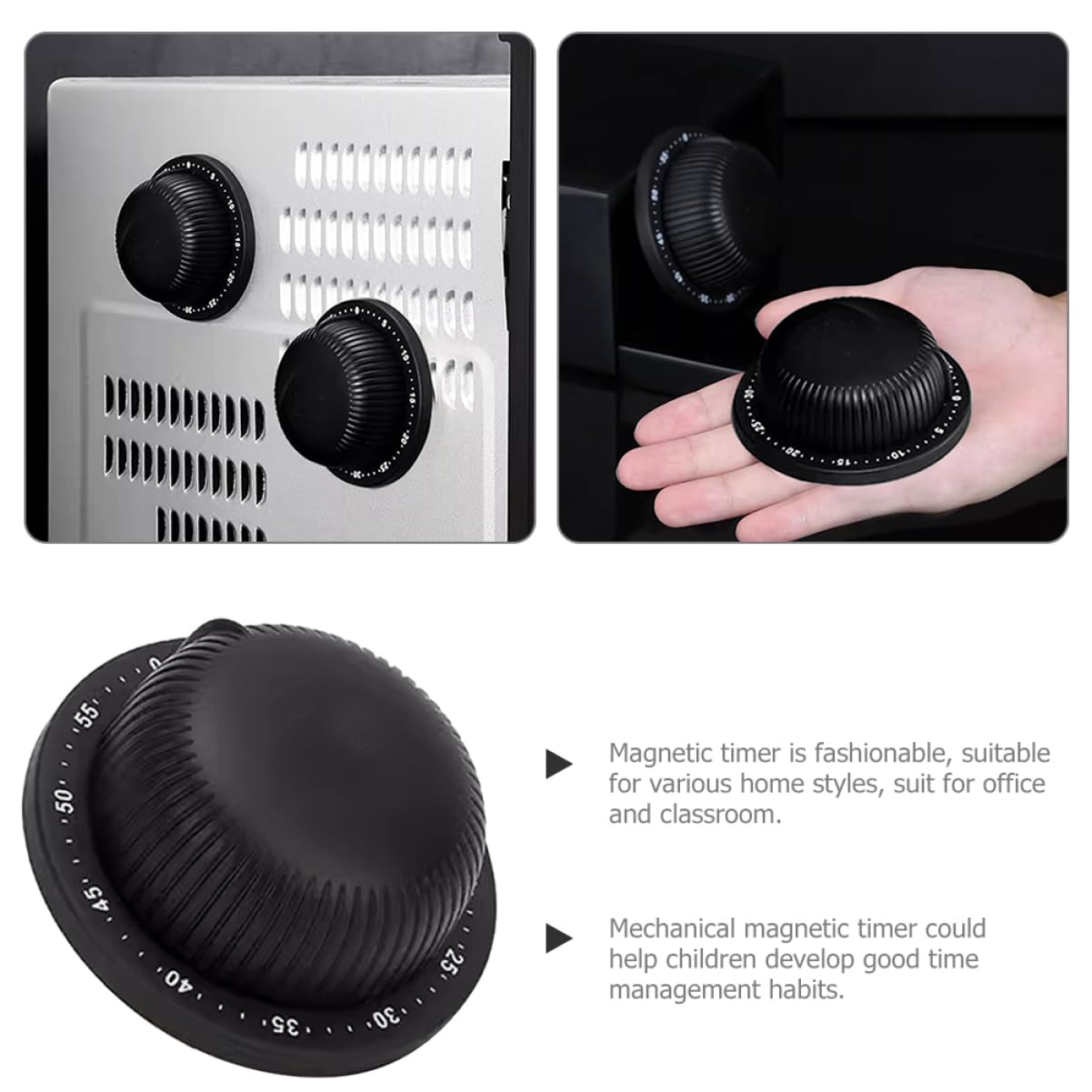 NUOBESTY 2 Stück Küchenuhr Küchenmechanische Timer Kind Timer für Küchen magnetisch mechanisch von Schreibtisch Magnetische zum Kochen Rostfreier Stahl Black