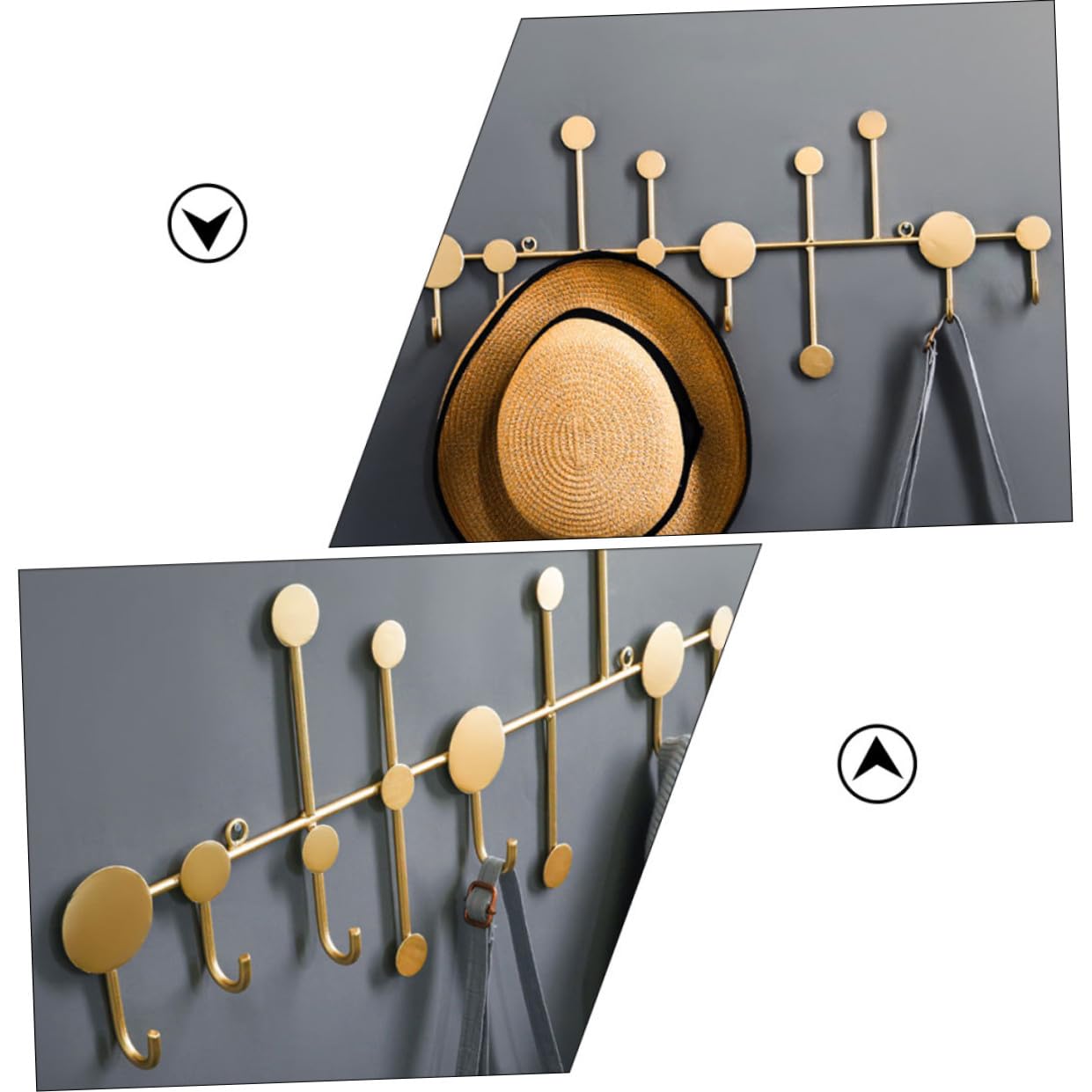 Zerodeko Dorado Gancho de Pared sin Perforaciones 6 Ganchos, de Hierro
