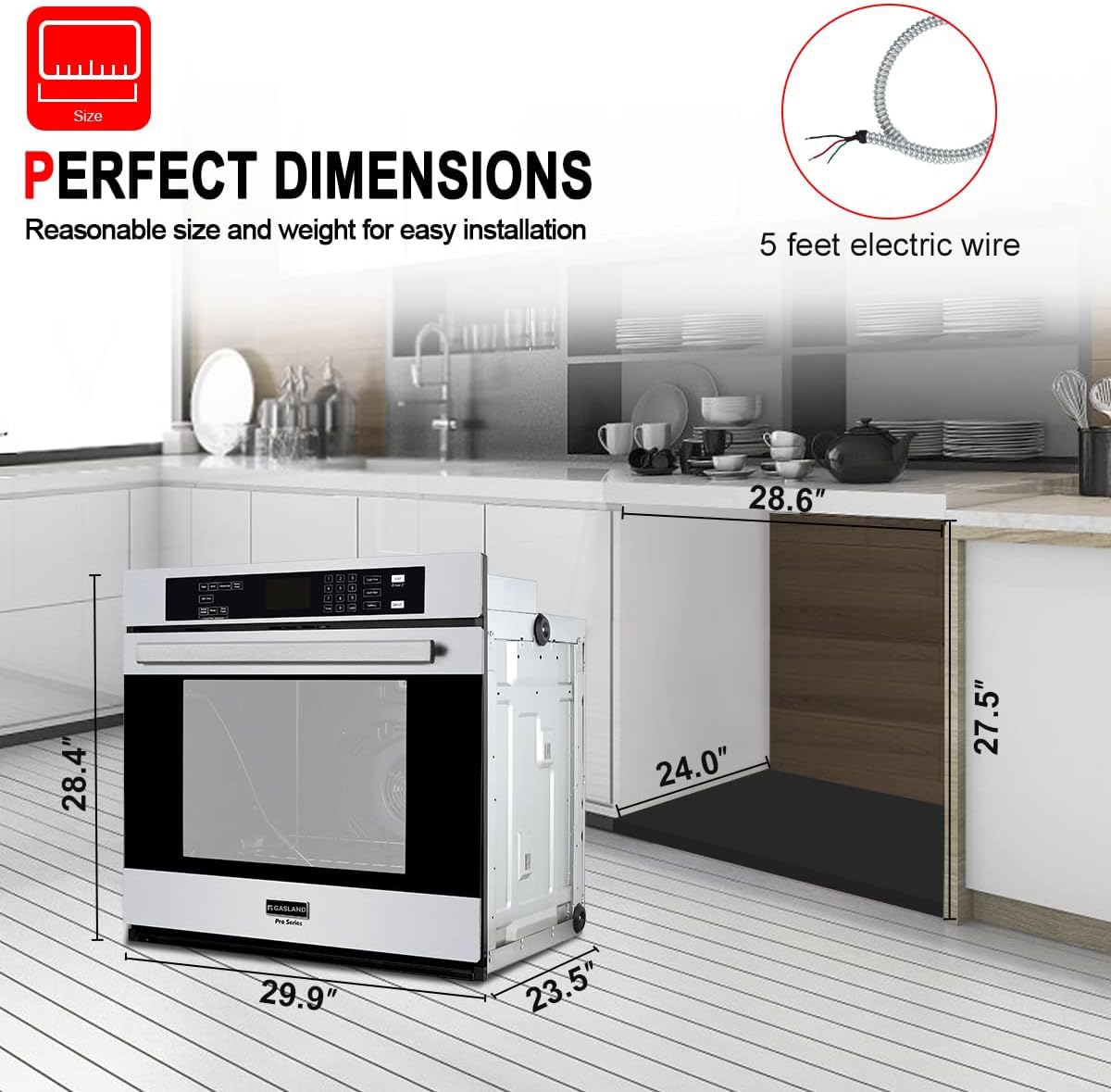Pro ES710TS - Horno eléctrico profesional integrado de 30 pulgadas, 10 funciones, convección de 5.0 pies cúbicos, autolimpieza, freír con aire, sonda de temperatura incluida, alambre duro de 6