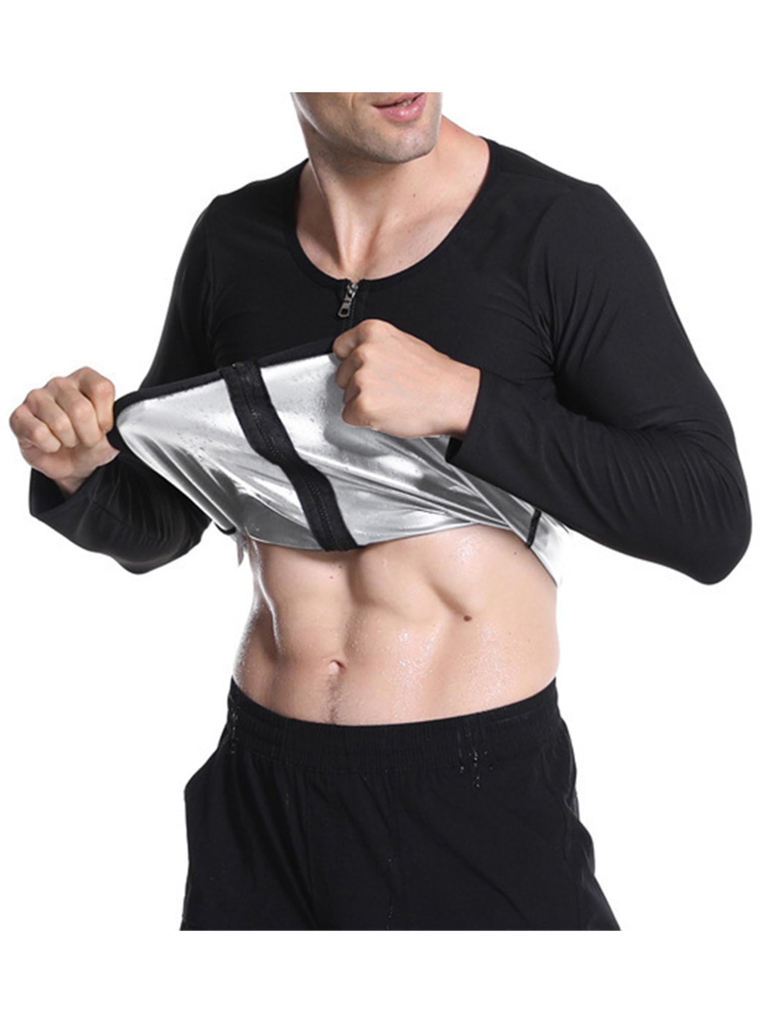 Kaerm Mens Long Sleeve Full Zip Shapewear Undershirt Tops Gym Fitness Exercise Bodybuilding Training Muscle Shirts