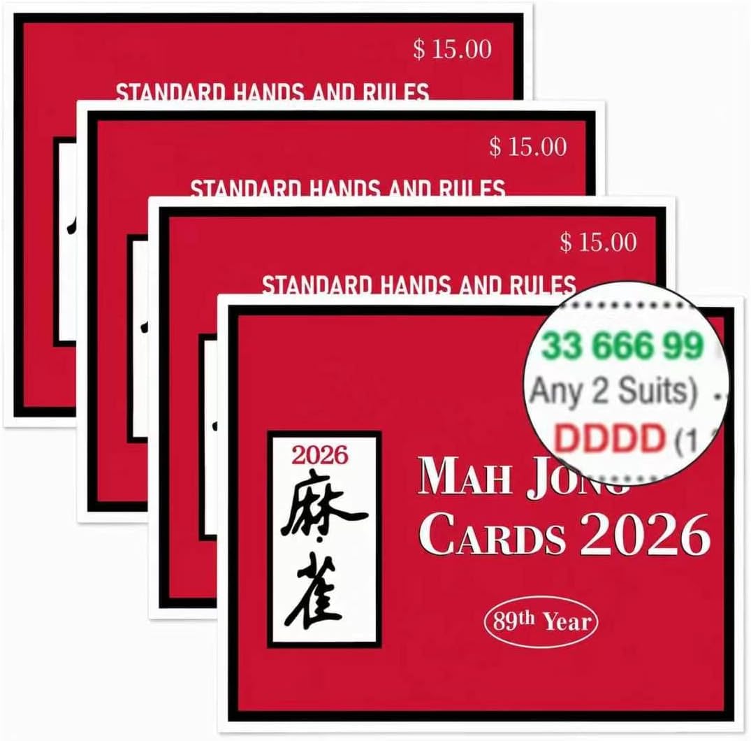 Large Print Mahjong Rules and Hands Reference Cards 2026 – Easy to Read Mahjong Card for Enthusiasts (Red, 4Pcs)